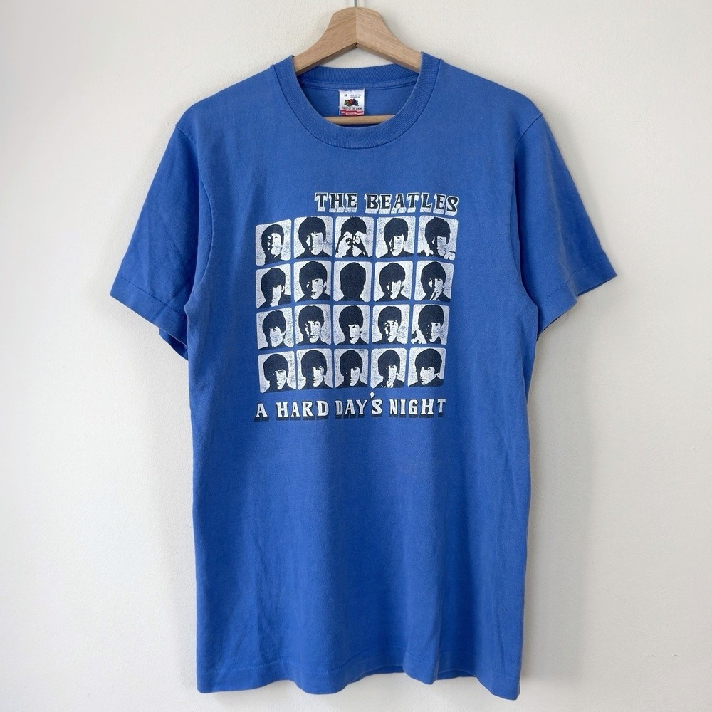 Vintage 90's The Beatles Band A Hard Days Night Art Blue Tee Shirt - Medium
